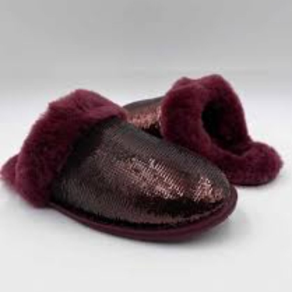 NWT UGG Scuffette II Metalic Burgundy Sequin Women's Slippers Size 8